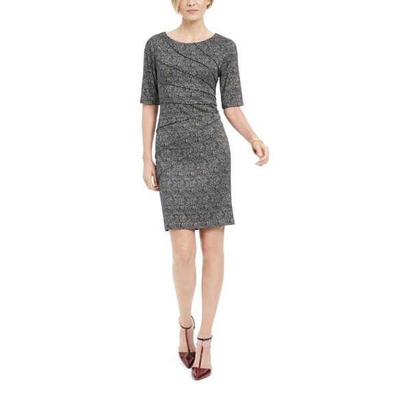 Connected Apparel Women’s Half Sleeve Sheath Dress Black/White Size 10 NWOT - Picture 1 of 9